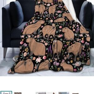 Capybara Print Fleece Blanket - Black and Brown